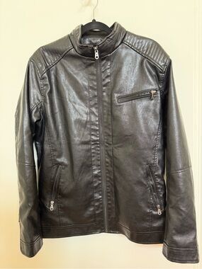 WULFUL Men's Stand Collar Leather Jacket Lightweight Faux Leather